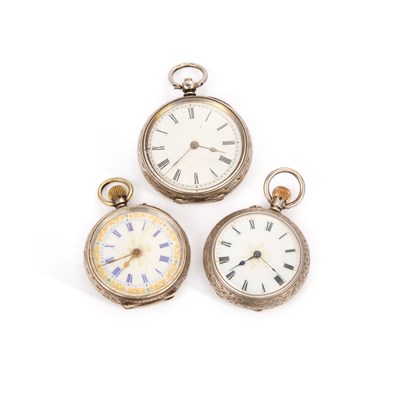 Lot 610 - THREE SILVER FOB WATCHES