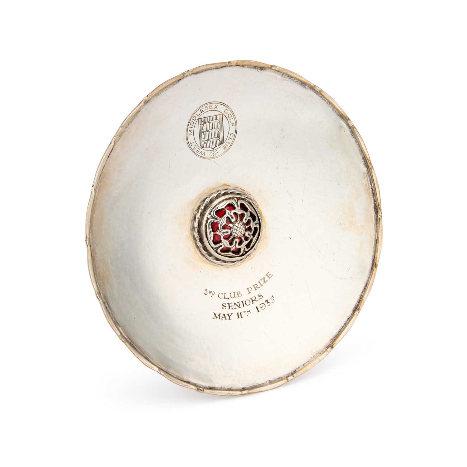 Lot OMAR RAMSDEN, AN ARTS AND CRAFTS SILVER AND ENAMEL DISH