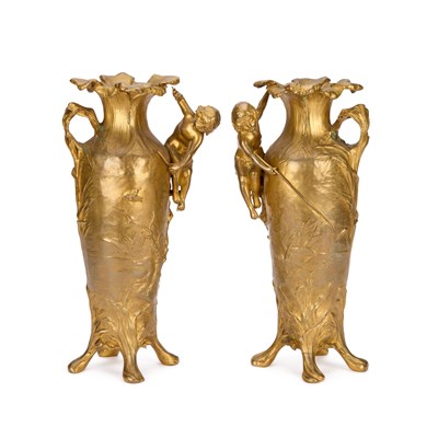 Lot 826 - A PAIR OF ART NOUVEAU BRONZE VASES