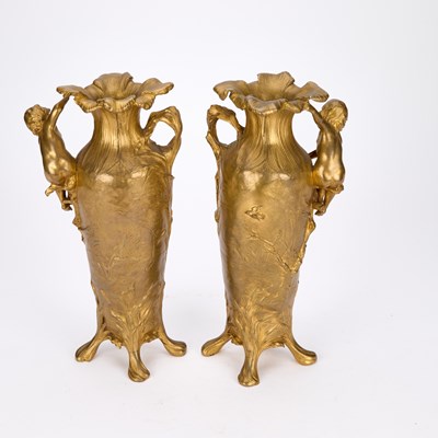 Lot A PAIR OF ART NOUVEAU BRONZE VASES