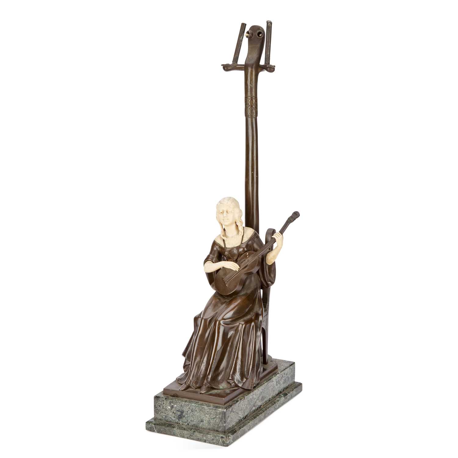 Lot A FRENCH BRONZE AND IVORY LAMP, C.1930