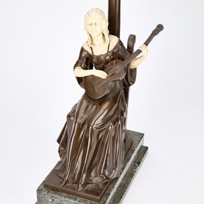Lot A FRENCH BRONZE AND IVORY LAMP, C.1930