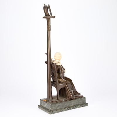 Lot A FRENCH BRONZE AND IVORY LAMP, C.1930
