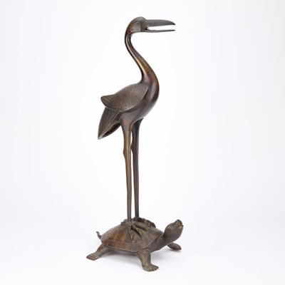Lot A JAPANESE BRONZE CRANE ON A TURTLE, 19TH CENTURY