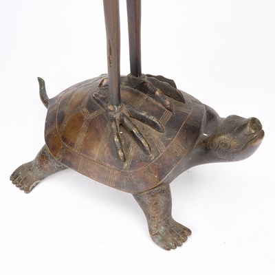 Lot A JAPANESE BRONZE CRANE ON A TURTLE, 19TH CENTURY