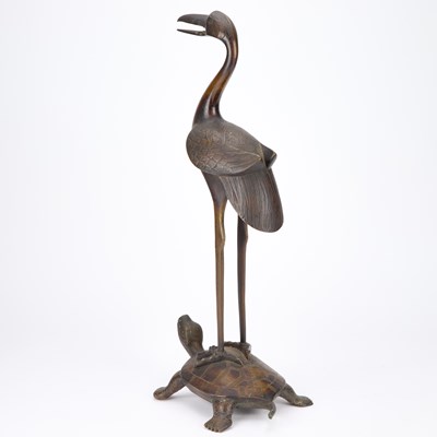 Lot A JAPANESE BRONZE CRANE ON A TURTLE, 19TH CENTURY