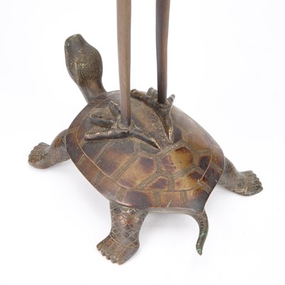 Lot A JAPANESE BRONZE CRANE ON A TURTLE, 19TH CENTURY