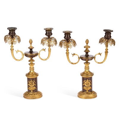 Lot 850 - A PAIR OF FRENCH GILT-BRONZE CANDLEABRA, 19TH CENTURY