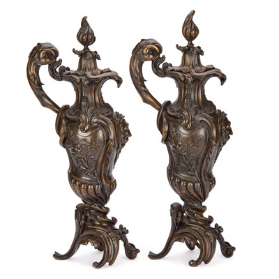 Lot 842 - A PAIR OF FRENCH BRONZE EWERS, 19TH CENTURY