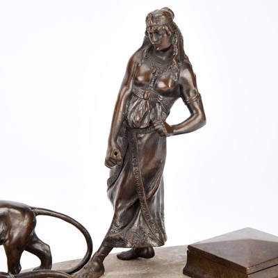 Lot A FRENCH PATINATED BRONZE AND MARBLE DESK STAND