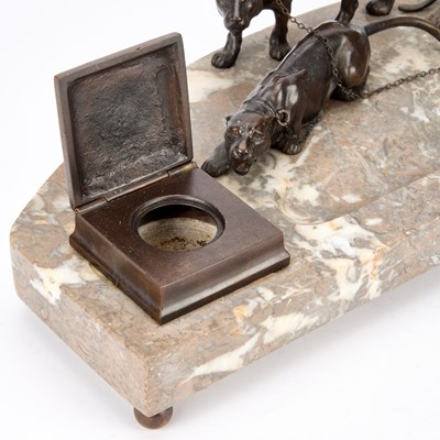 Lot A FRENCH PATINATED BRONZE AND MARBLE DESK STAND