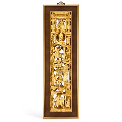Lot 601 - A CHINESE GILT-WOOD CARVED PANEL, 19TH CENTURY