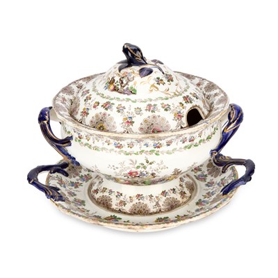 Lot 98 - A STAFFORDSHIRE IRONSTONE TUREEN, COVER AND STAND, C.1840