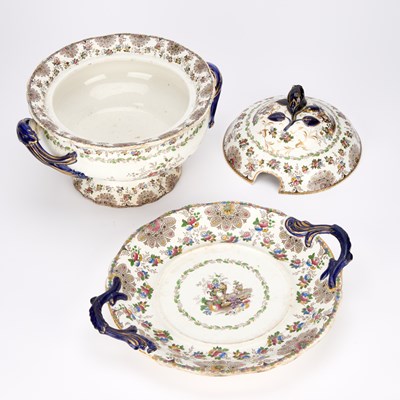 Lot A STAFFORDSHIRE IRONSTONE TUREEN, COVER AND STAND, C.1840