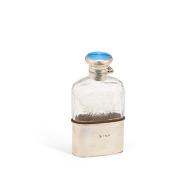 Lot 359 - A GEORGE V SILVER-MOUNTED AND ENAMELLED SPIRIT FLASK
