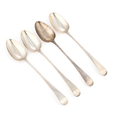 Lot 319 - A SET OF FOUR GEORGE III SILVER BASTING SPOONS