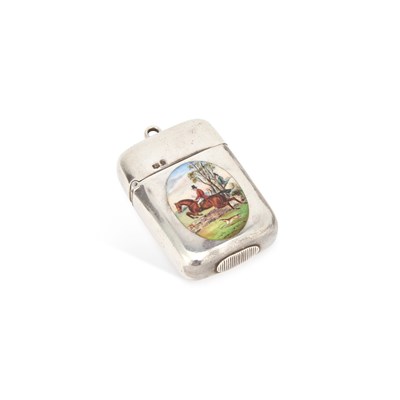 Lot 429 - A VICTORIAN SILVER AND ENAMEL VESTA CASE