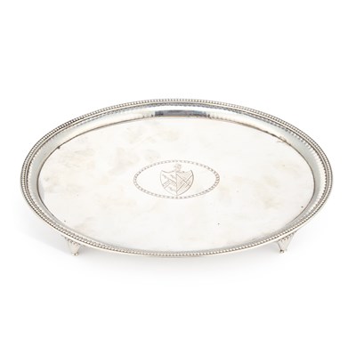 Lot 472 - A GEORGE III SILVER OVAL SALVER