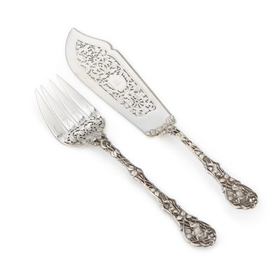 Lot 318 - A RARE VICTORIAN SILVER FISH SLICE AND SERVING FORK