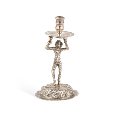 Lot 486 - A GEORGIAN HARLEQUIN TAPER STICK