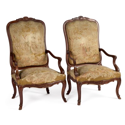 Lot 1006 - A PAIR OF FRENCH WALNUT FAUTEUILS