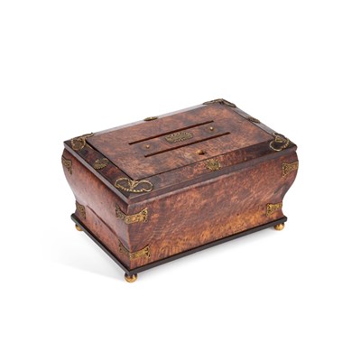 Lot 1093 - A 19TH CENTURY BRASS-MOUNTED WALNUT LETTER CASKET