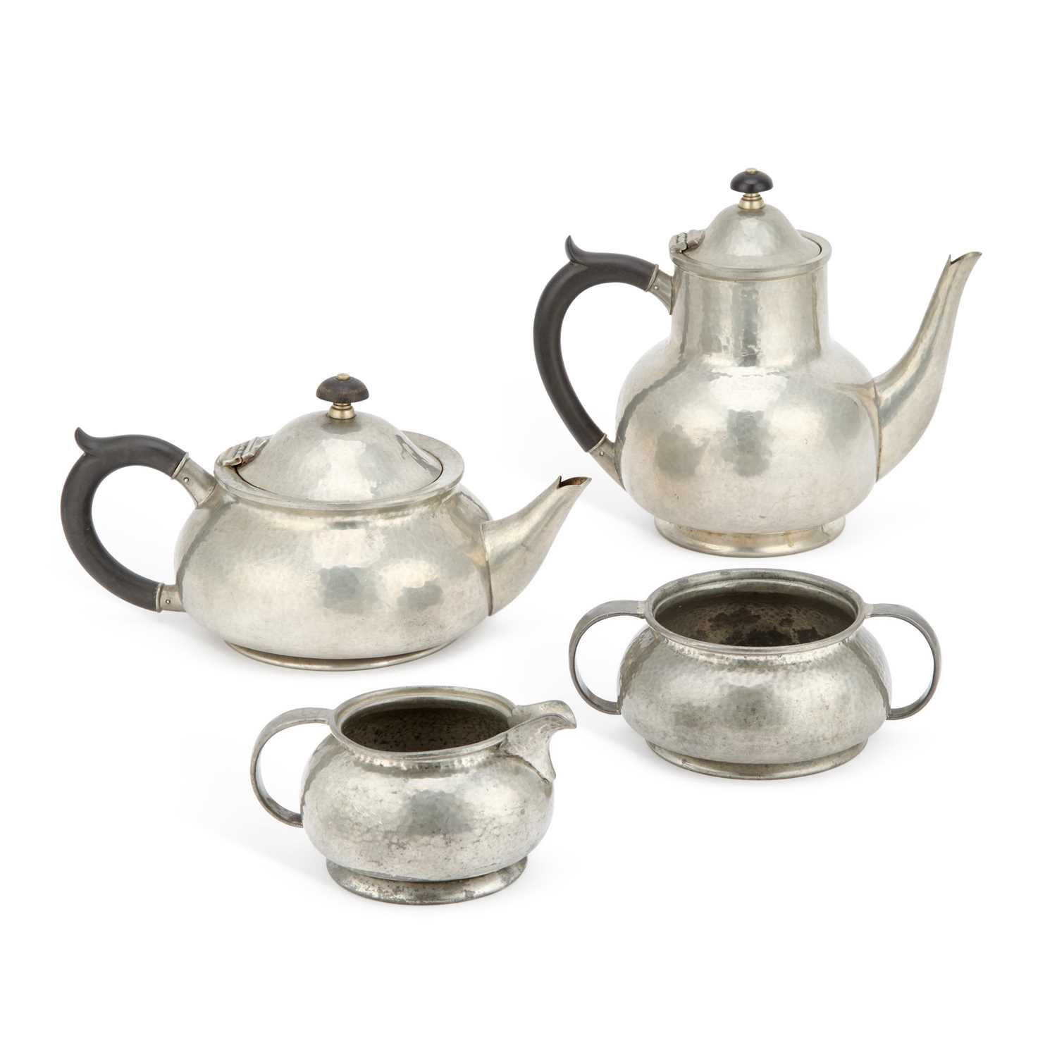 Lot A LIBERTY & CO TUDRIC PEWTER FOUR-PIECE TEA SERVICE