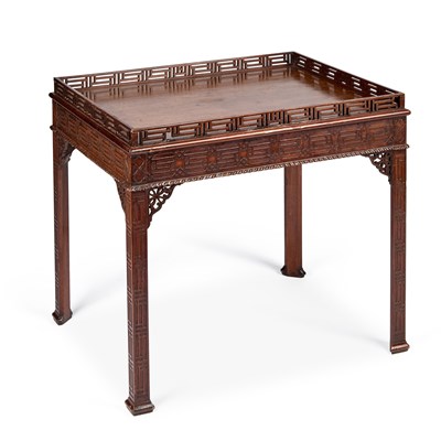 Lot 1023 - A MAHOGANY SILVER TABLE IN THE CHIPPENDALE TASTE