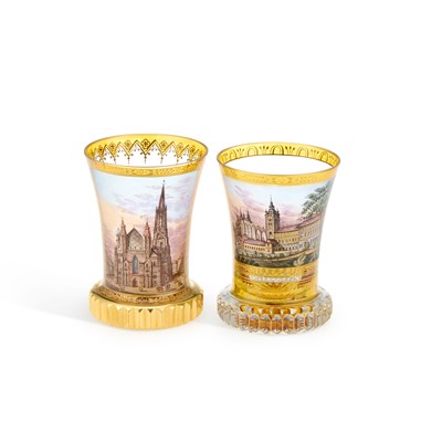 Lot 81 - TWO TOPOGRAPHICAL ENAMELLED SPA GLASSES