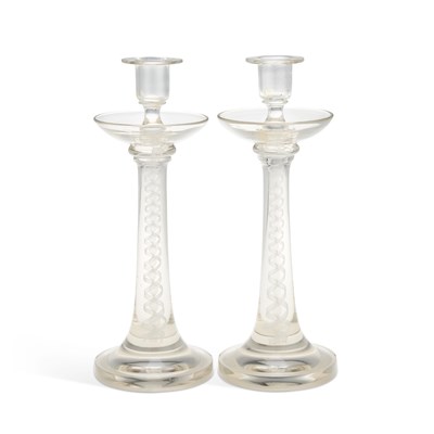 Lot 71 - A LARGE PAIR OF OPAQUE TWIST CANDLESTICKS