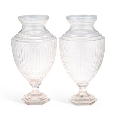 Lot 66 - A LARGE PAIR OF CUT-GLASS VASES