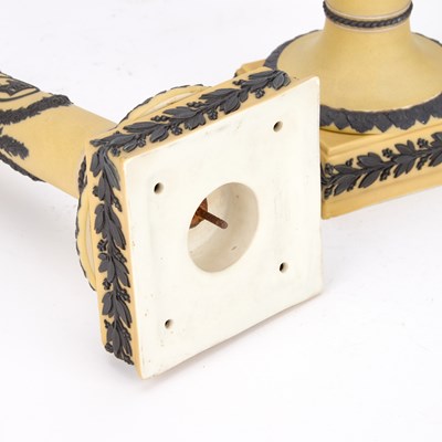 Lot A PAIR OF WEDGWOOD YELLOW GROUND CANDLESTICKS, C.1900