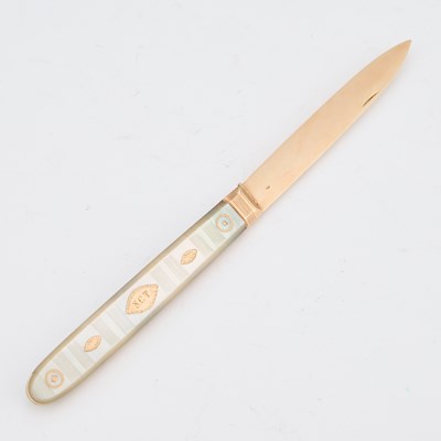 Lot A GOLD AND MOTHER-OF-PEARL FRUIT KNIFE
