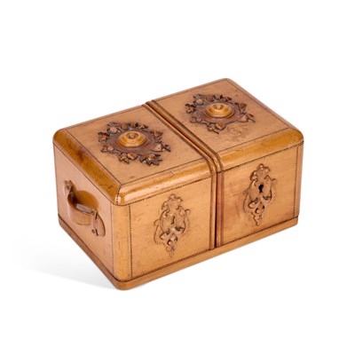 Lot 1096 - AN UNUSUAL FRENCH FRUITWOOD TEA CADDY