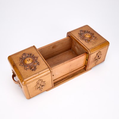 Lot AN UNUSUAL FRENCH FRUITWOOD TEA CADDY