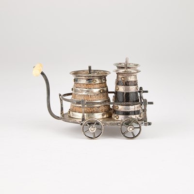 Lot A VICTORIAN SILVER AND OAK CRUET CART