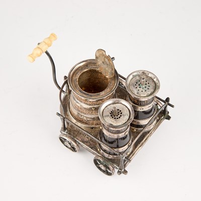 Lot A VICTORIAN SILVER AND OAK CRUET CART