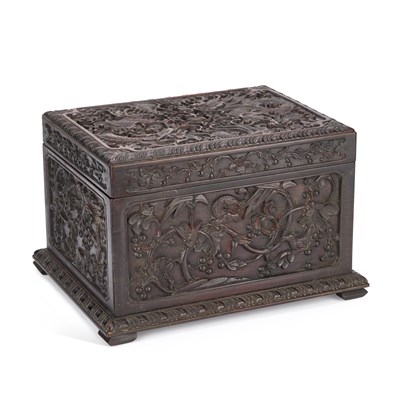 Lot 1088 - A GOOD CHINESE CARVED HARDWOOD TEA CHEST