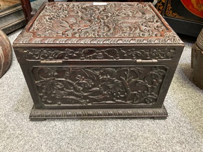 Lot A GOOD CHINESE CARVED HARDWOOD TEA CHEST