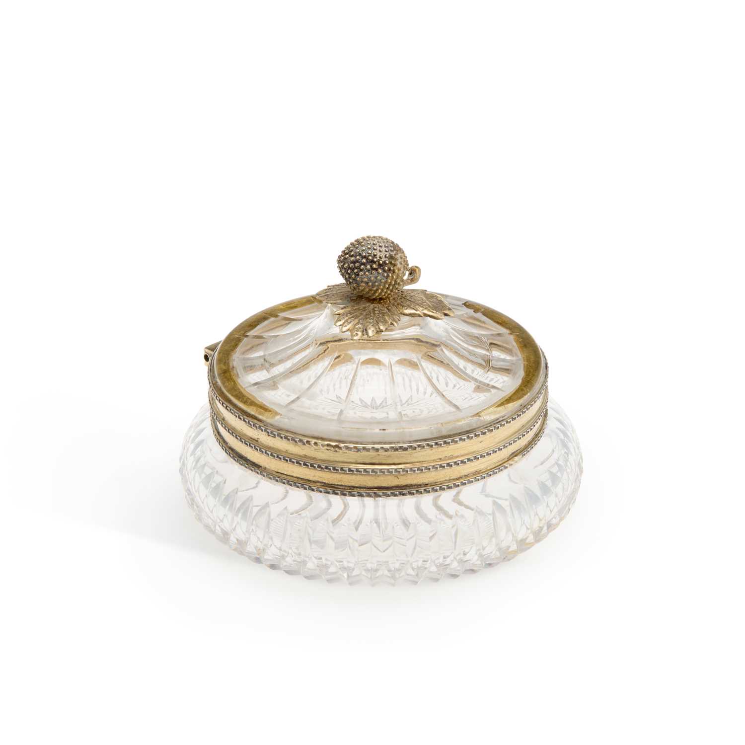 Lot A GEORGE V SILVER GILT-MOUNTED GLASS POT