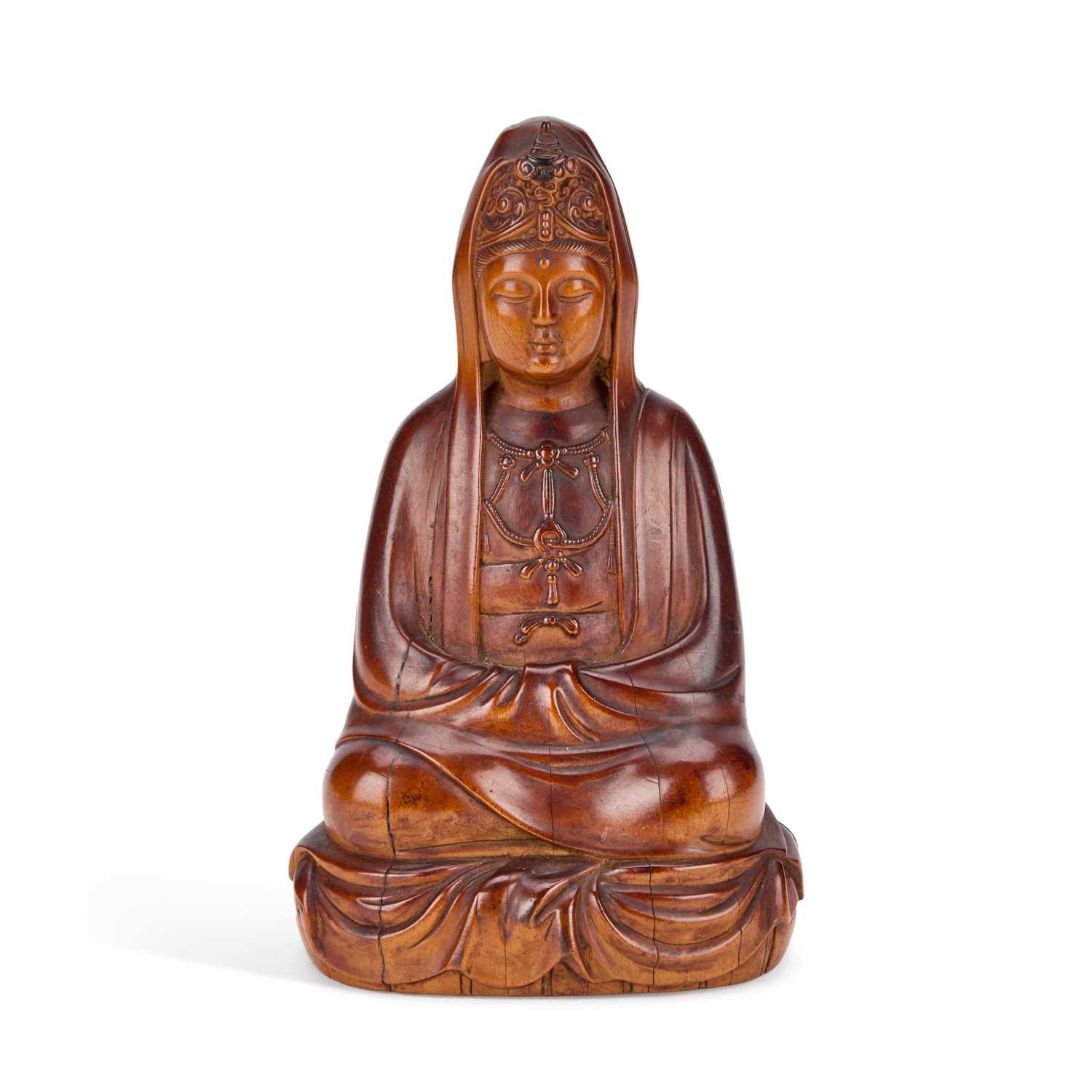 Lot A CHINESE CARVED HARDWOOD FIGURE OF GUANYIN