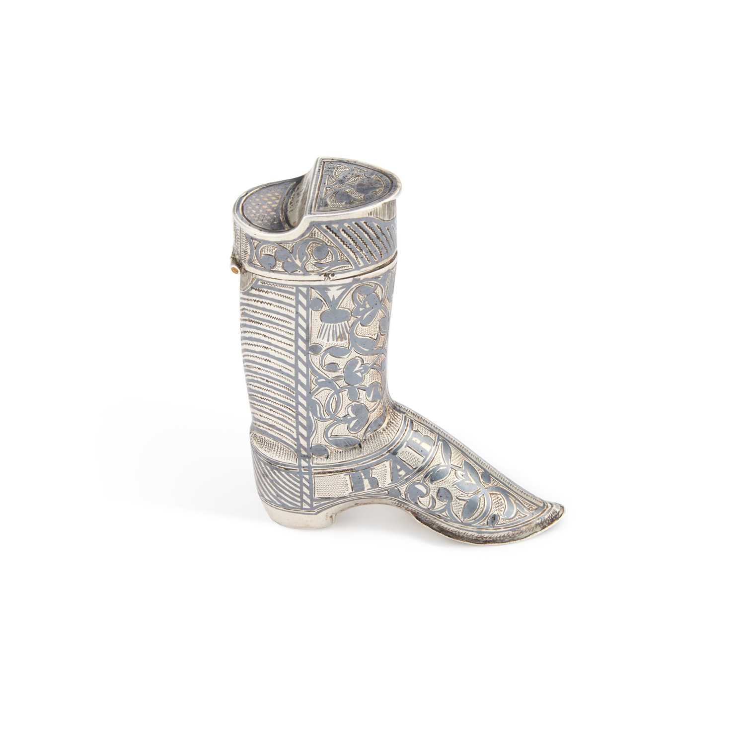 Lot A RUSSIAN SILVER AND NIELLO NOVELTY VESTA CASE
