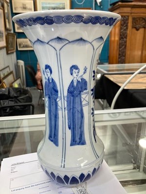 Lot A GROUP OF FIVE BLUE AND WHITE 'FIGURAL' PORCELAIN VASES