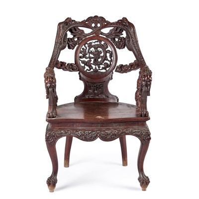 Lot 1054 - A CHINESE HONGMU ARMCHAIR