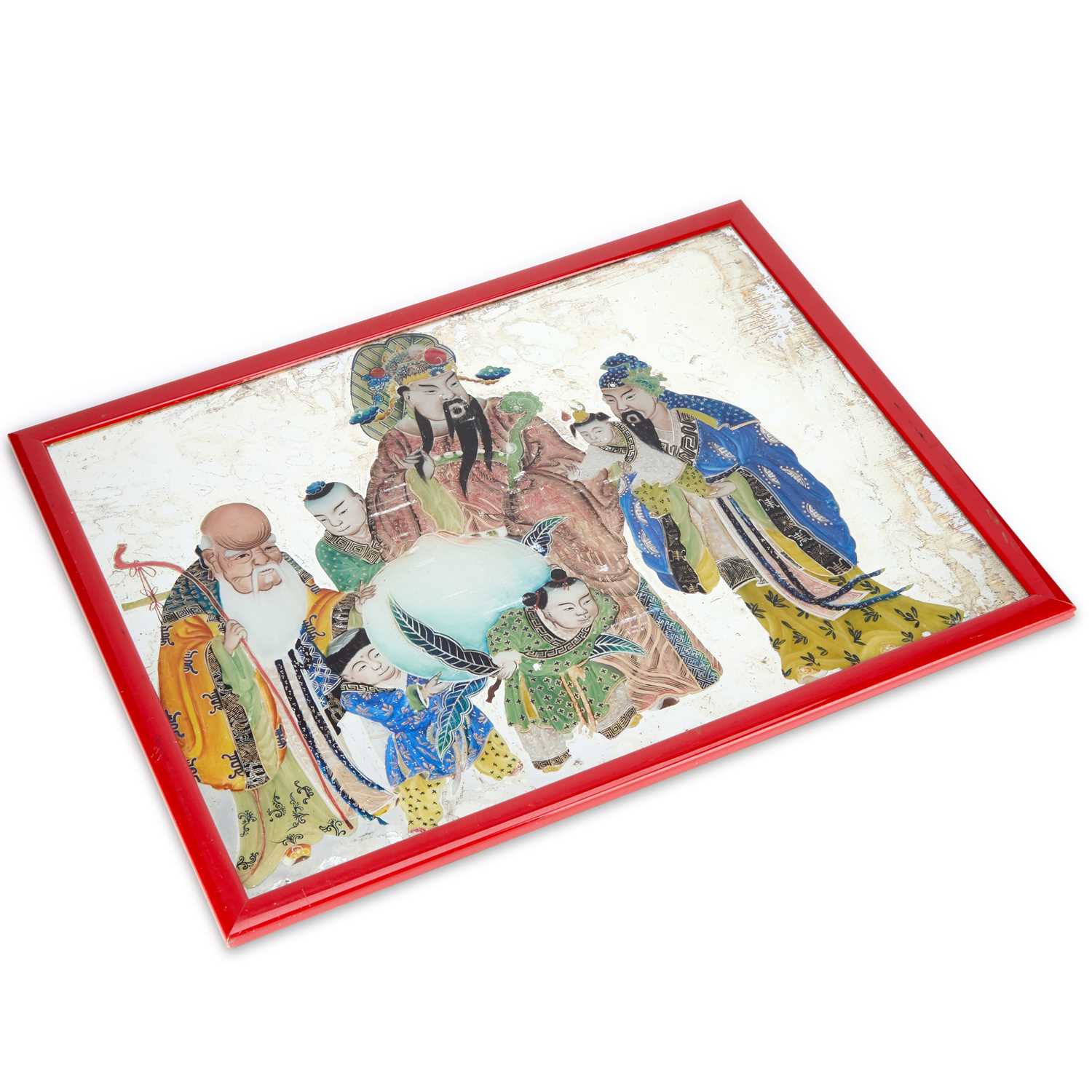 Lot A CHINESE REVERSE GLASS MIRROR, 19TH CENTURY