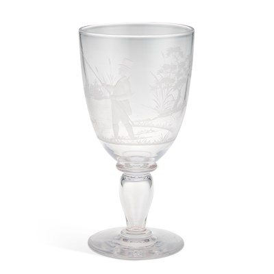 Lot 77 - A LARGE ENGRAVED GLASS GOBLET