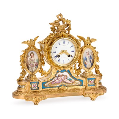 Lot 970 - A FRENCH ORMOLU AND PORCELAIN CLOCK, C.1880