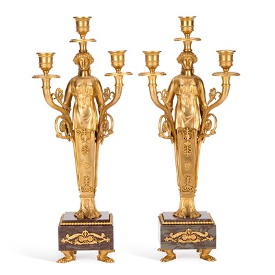 Lot 833 - A PAIR OF EMPIRE STYLE CANDLEABRA