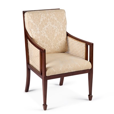 Lot 1027 - AN EDWARDIAN MAHOGANY AND CANEWORK BERGÈRE