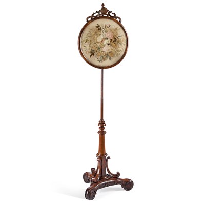 Lot 1017 - A VICTORIAN ROSEWOOD POLESCREEN
